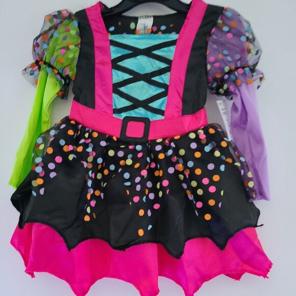 TODDLER GIRL POLKA DOT & STRIPES PINK BLACK WITH DRESS HALLOWEEN COSTUME -2T - Picture 3 of 7